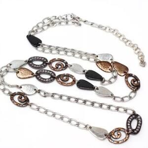 Brighton Melange Long Necklace w/ Hammered Mixed Metal Finishes & Crystals